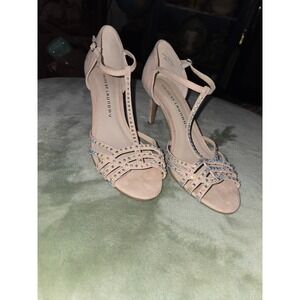 Chinese Laundry Kristin Nude Faux Suede Rhinestone T-Strap Dress Heels Mens 7M